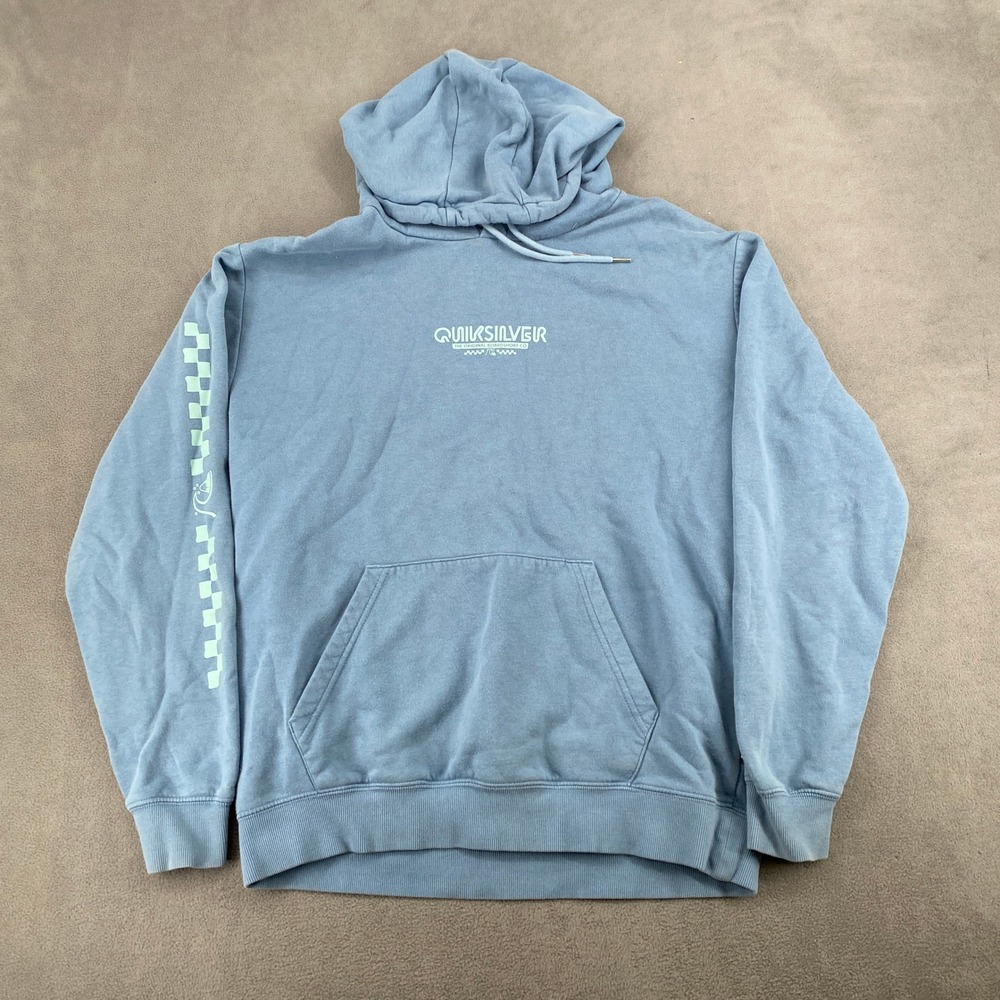 Quiksilver Mens Blue Skater Y2K Graphic Logo Pullover Hoodie Size XL